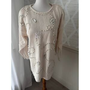 Adrian Jordan Vintage Cream Sequin Beaded Tunic Sweater